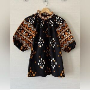 Sézane Patti Imprime Geometrique Bico Embroidered Blouse US 6 (or US 8)